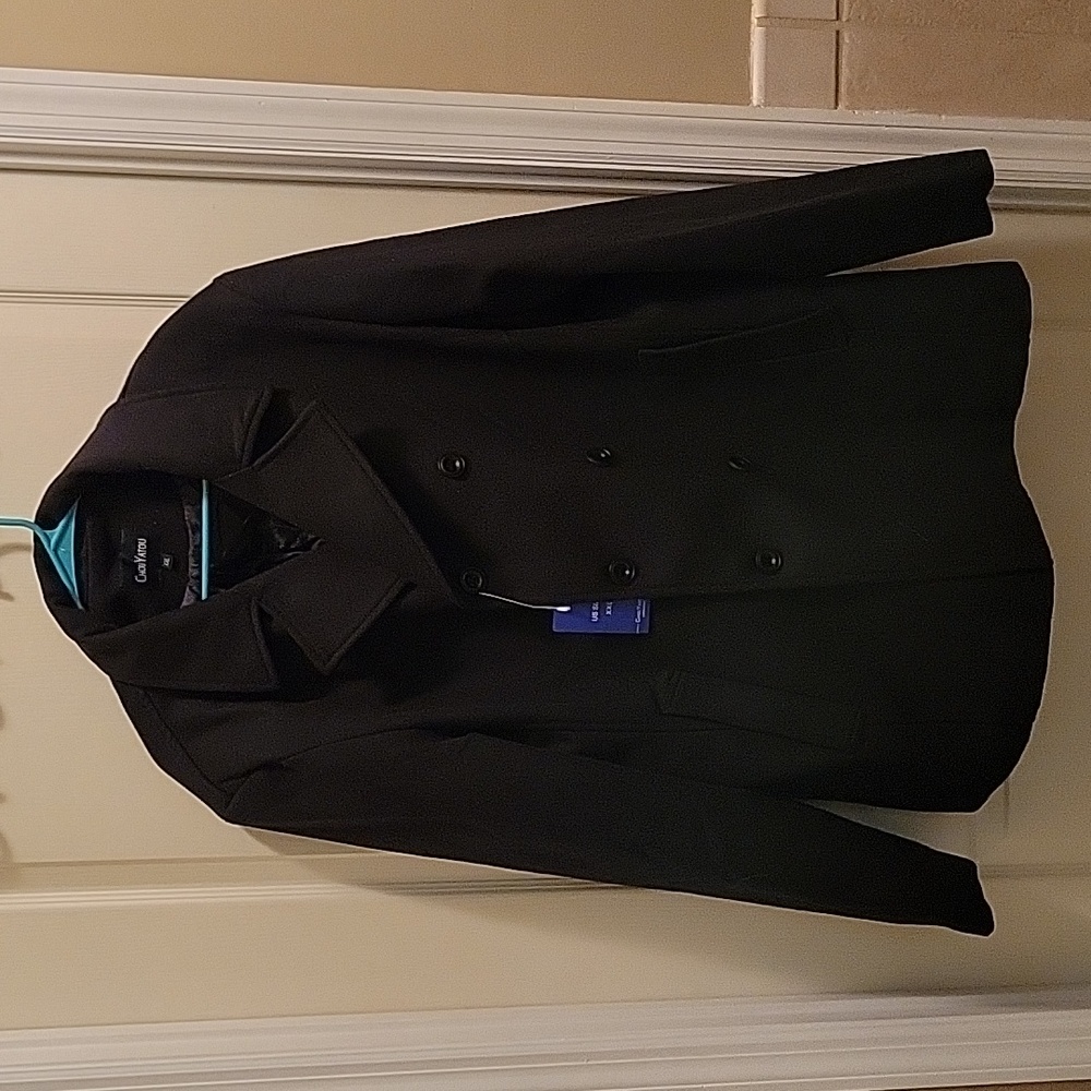 ChouYatou black notch collar double breasted wool blend peacoat size XXL NEW…